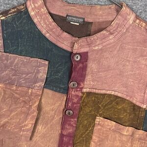 Earthbound Trading Shirt Men XL Patchwork Short Sleeve Popover Nepal Band Collar